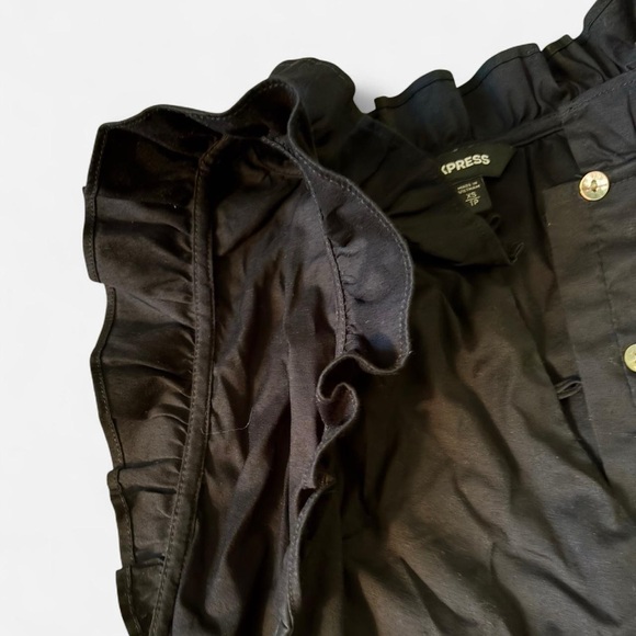 Express Black Button-Down Ruffle Blouse - Picture 3 of 4